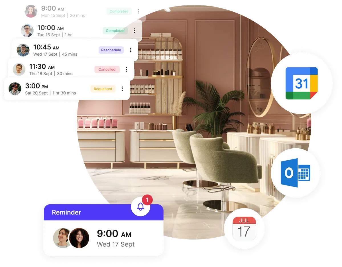 beauty salon appointment system reminder notifications
