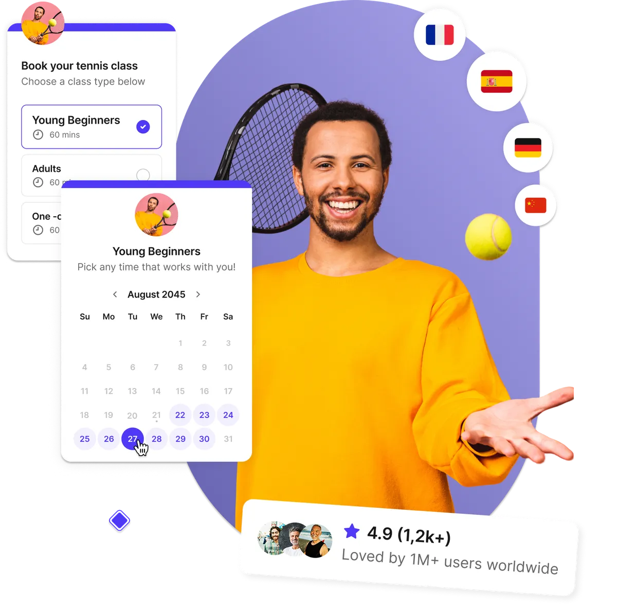 Tennis scheduling software interface